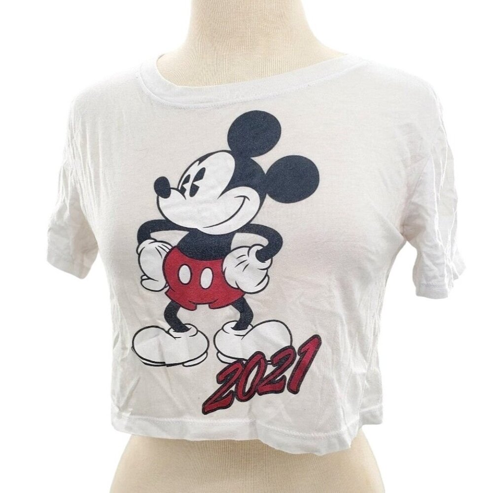 Disney XS Mickey Mouse Shirt Crop Top Short Sleeve 2021 Lightweight Dead Stock